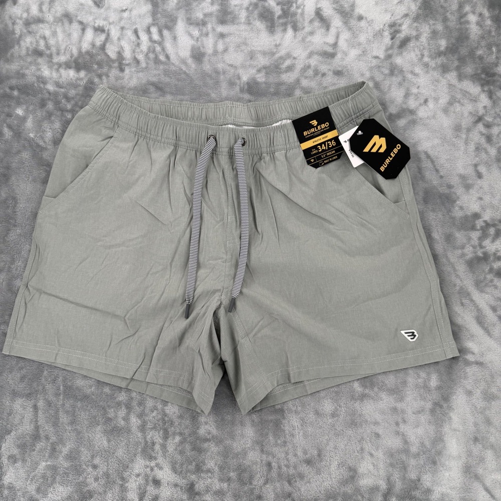 Burlebo Mens Athletic Shorts Gray Size Large 34/36 5.5 Inseam Built In Liner NWT